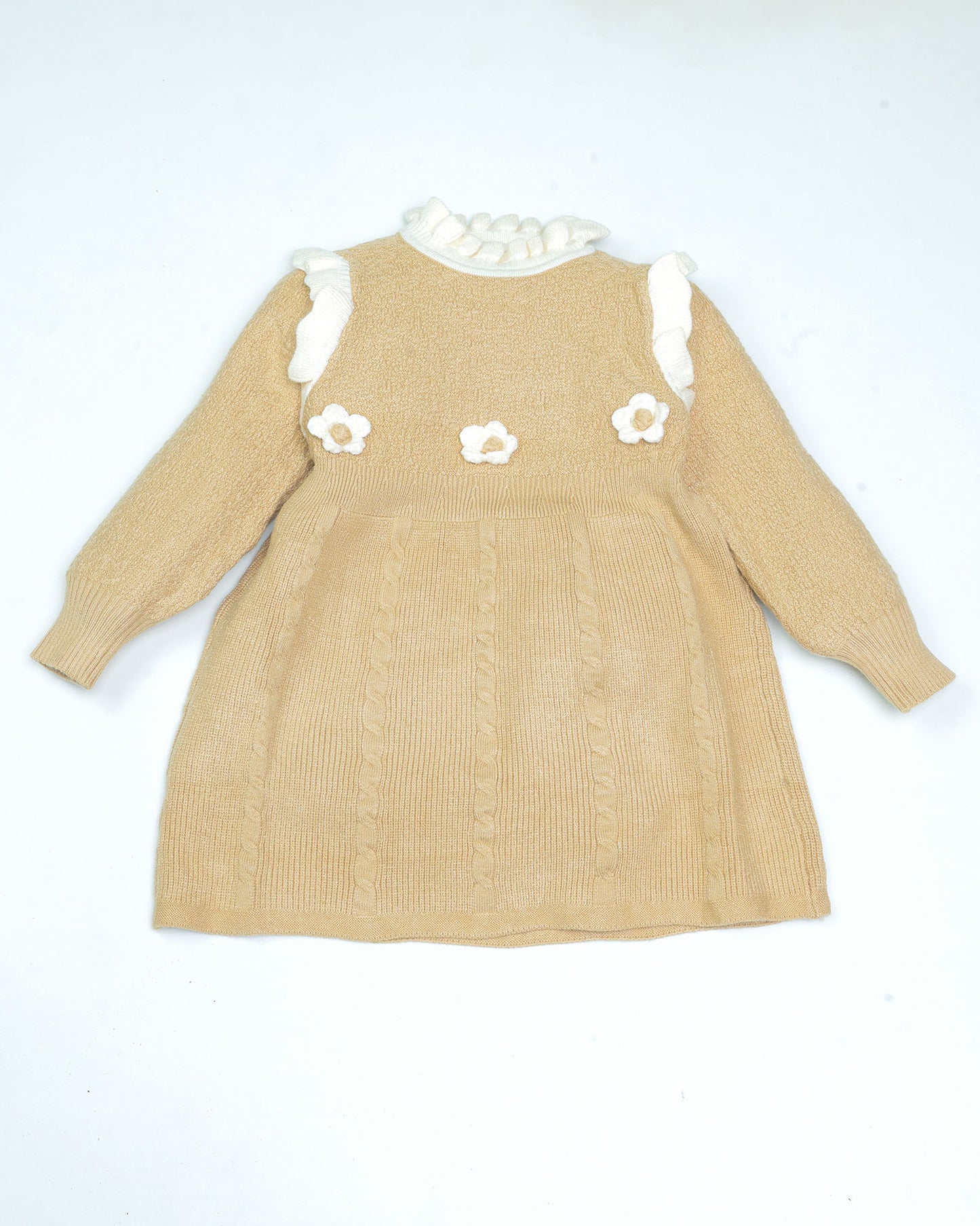 Ruffled High Neck Sweater Casual Frock Dress