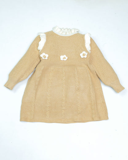 Ruffled High Neck Sweater Casual Frock Dress