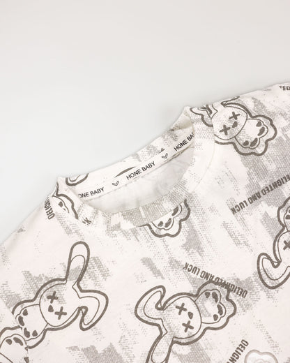 Luck Bunny Printed T-Shirt / Denim Co-Ord With Fanny Pack