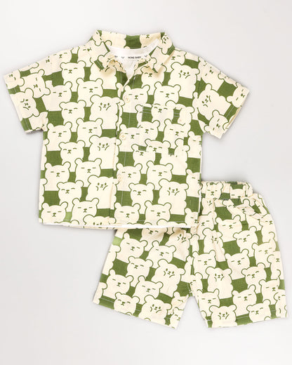 3 Pec Bear Printed Co-Ord Set With Sleeveless T-Shirt