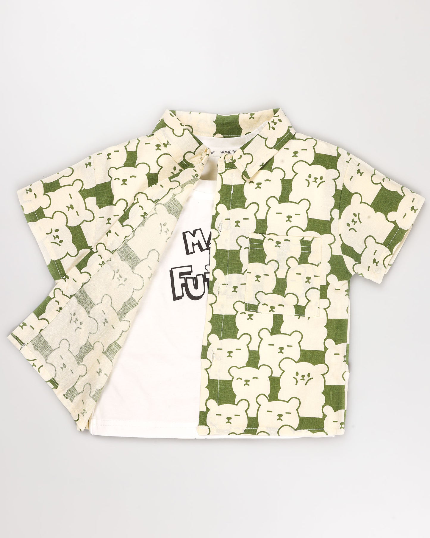 3 Pec Bear Printed Co-Ord Set With Sleeveless T-Shirt