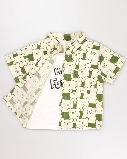 3 Pec Bear Printed Co-Ord Set With Sleeveless T-Shirt
