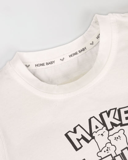 3 Pec Bear Printed Co-Ord Set With Sleeveless T-Shirt