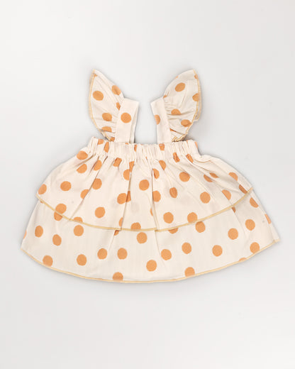 Pola Dot Printed Flare Crop-Top With Trouser Dress