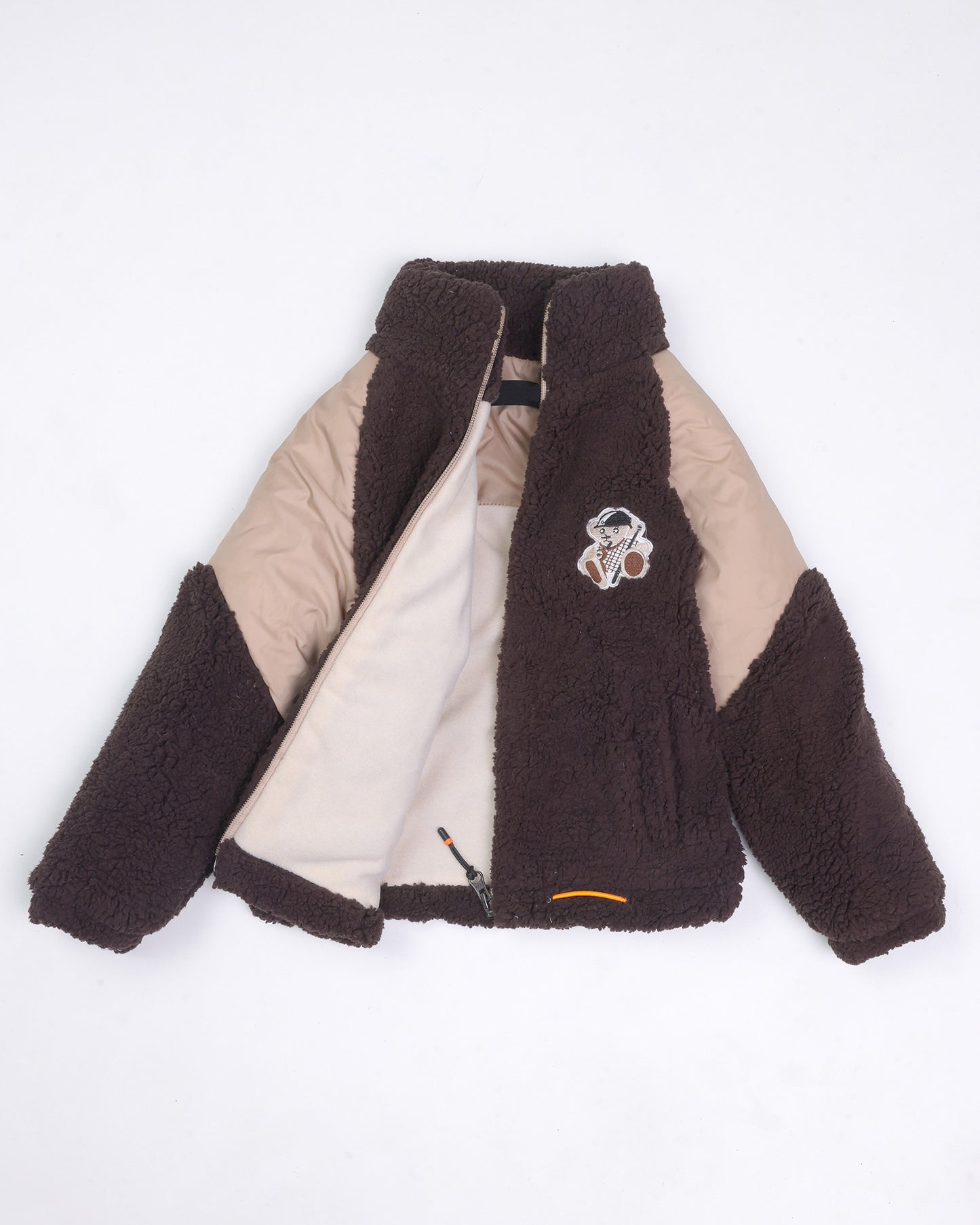 Soft Textured Fleeced Jacket with Puffer Sleeves