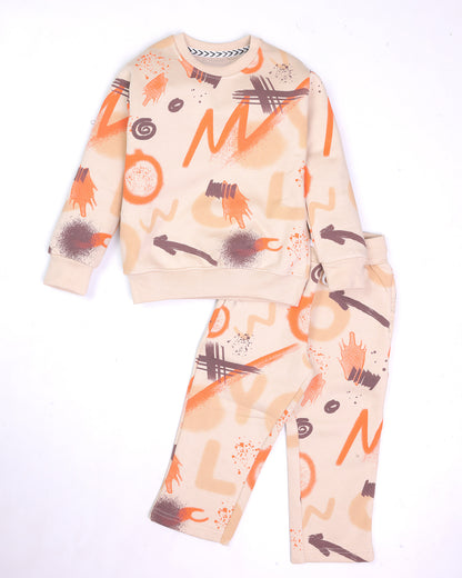 Street Graffiti Printed Fleeced Co-ord Set