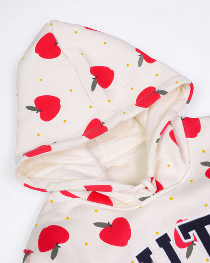 Cute Appliqued Apple Printed Hoodie Co-Ord Set