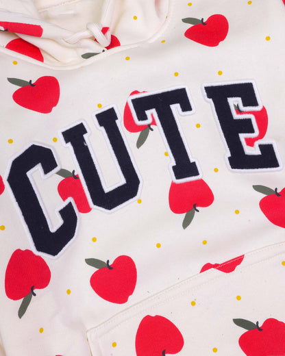 Cute Appliqued Apple Printed Hoodie Co-Ord Set