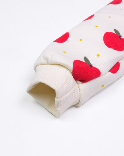 Cute Appliqued Apple Printed Hoodie Co-Ord Set