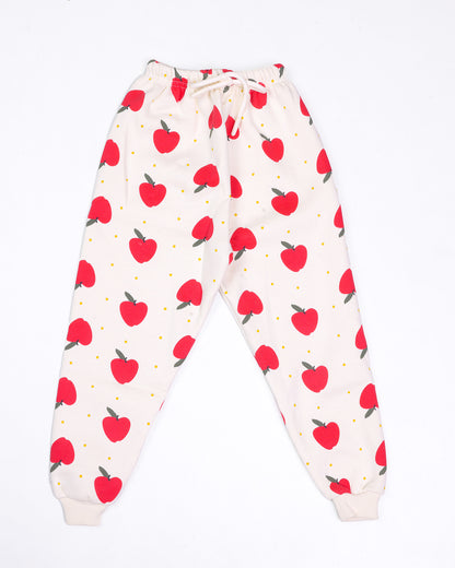 Cute Appliqued Apple Printed Hoodie Co-Ord Set