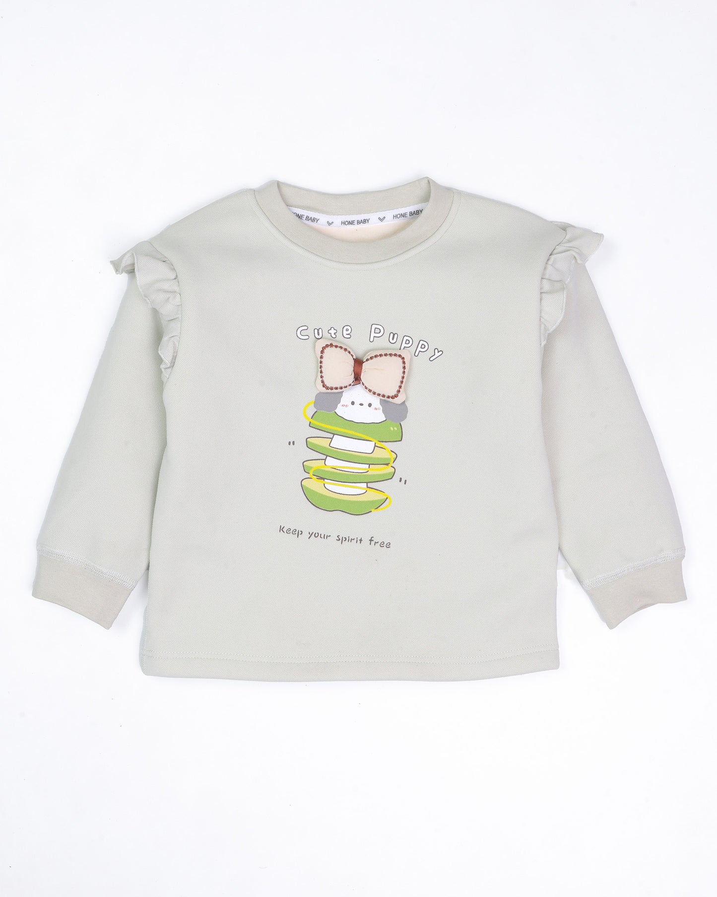 Bow Appliqued Printed Fleeced Co-Ord Set