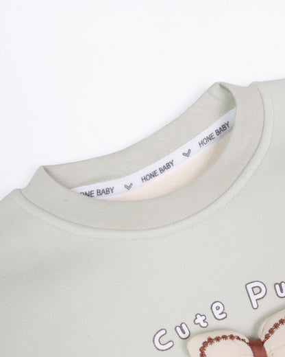 Bow Appliqued Printed Fleeced Co-Ord Set