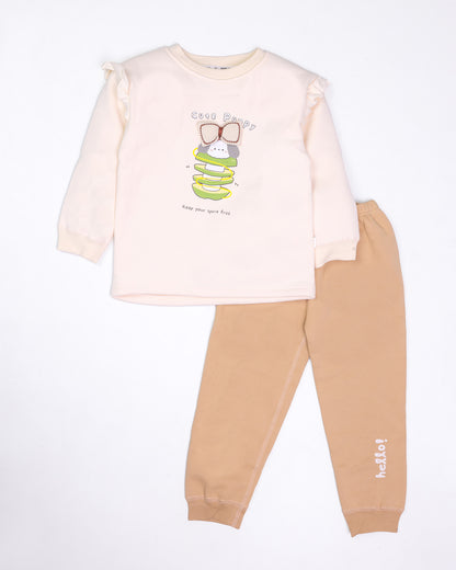 Bow Appliqued Printed Fleeced Co-Ord Set