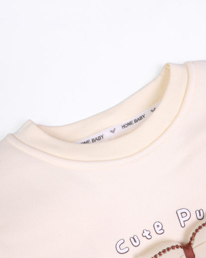 Bow Appliqued Printed Fleeced Co-Ord Set