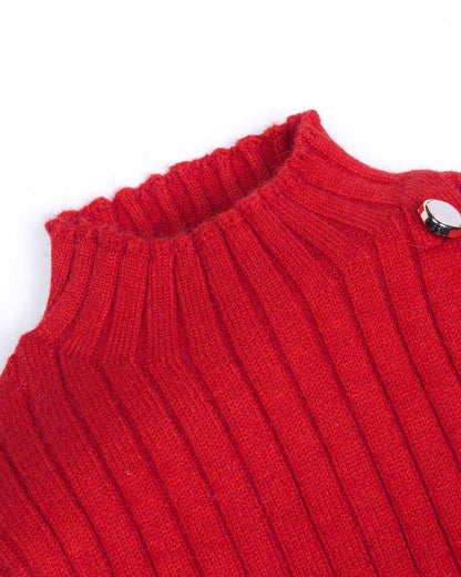 Vertical Textured Sweater Dress Frock with Button Details
