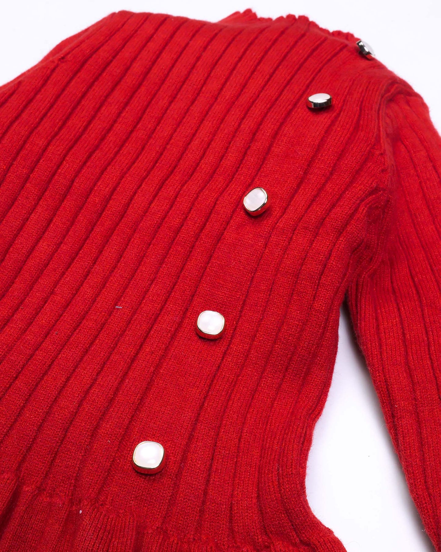 Vertical Textured Sweater Dress Frock with Button Details