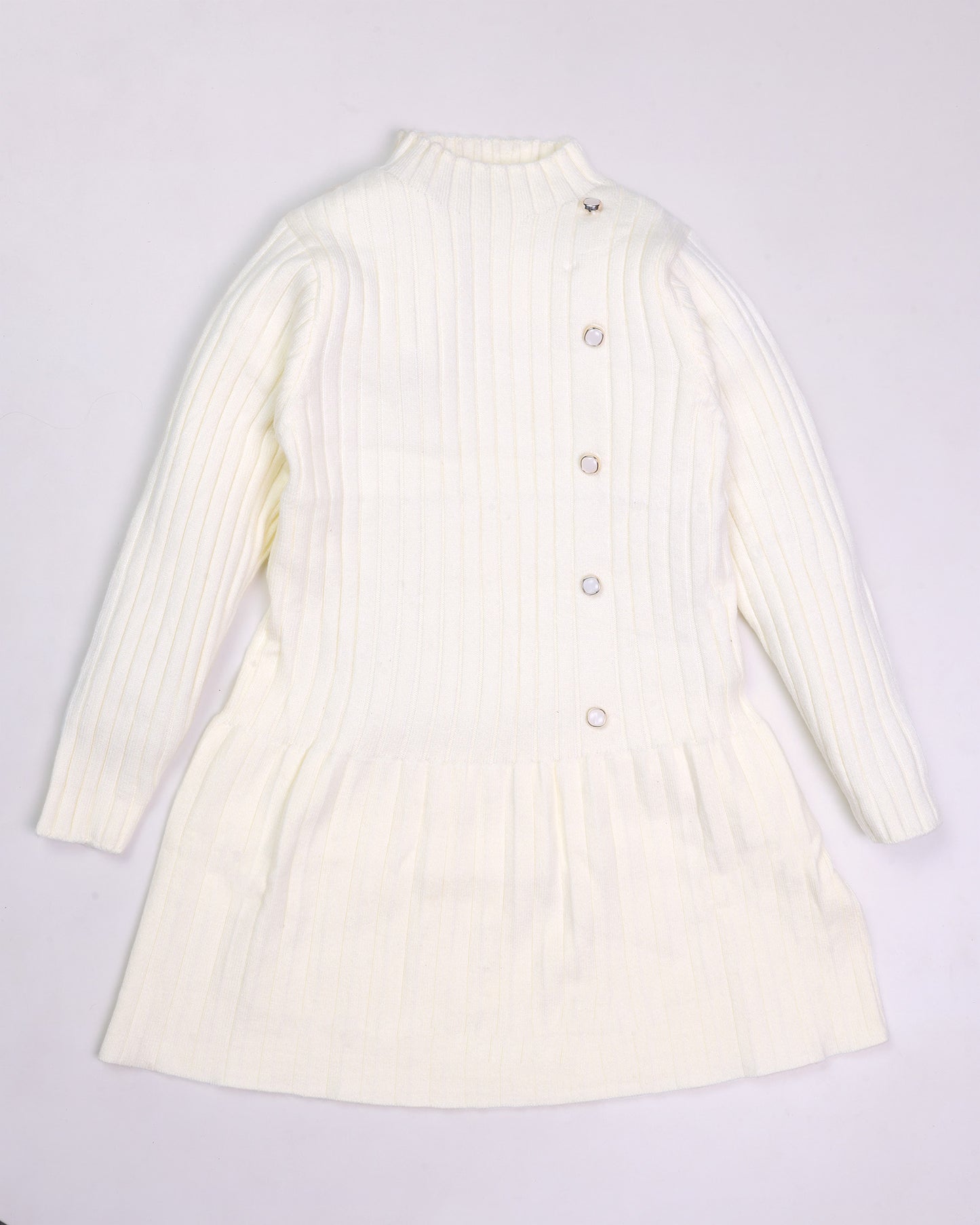 Vertical Textured Sweater Dress Frock with Button Details