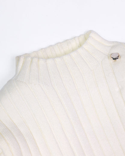 Vertical Textured Sweater Dress Frock with Button Details