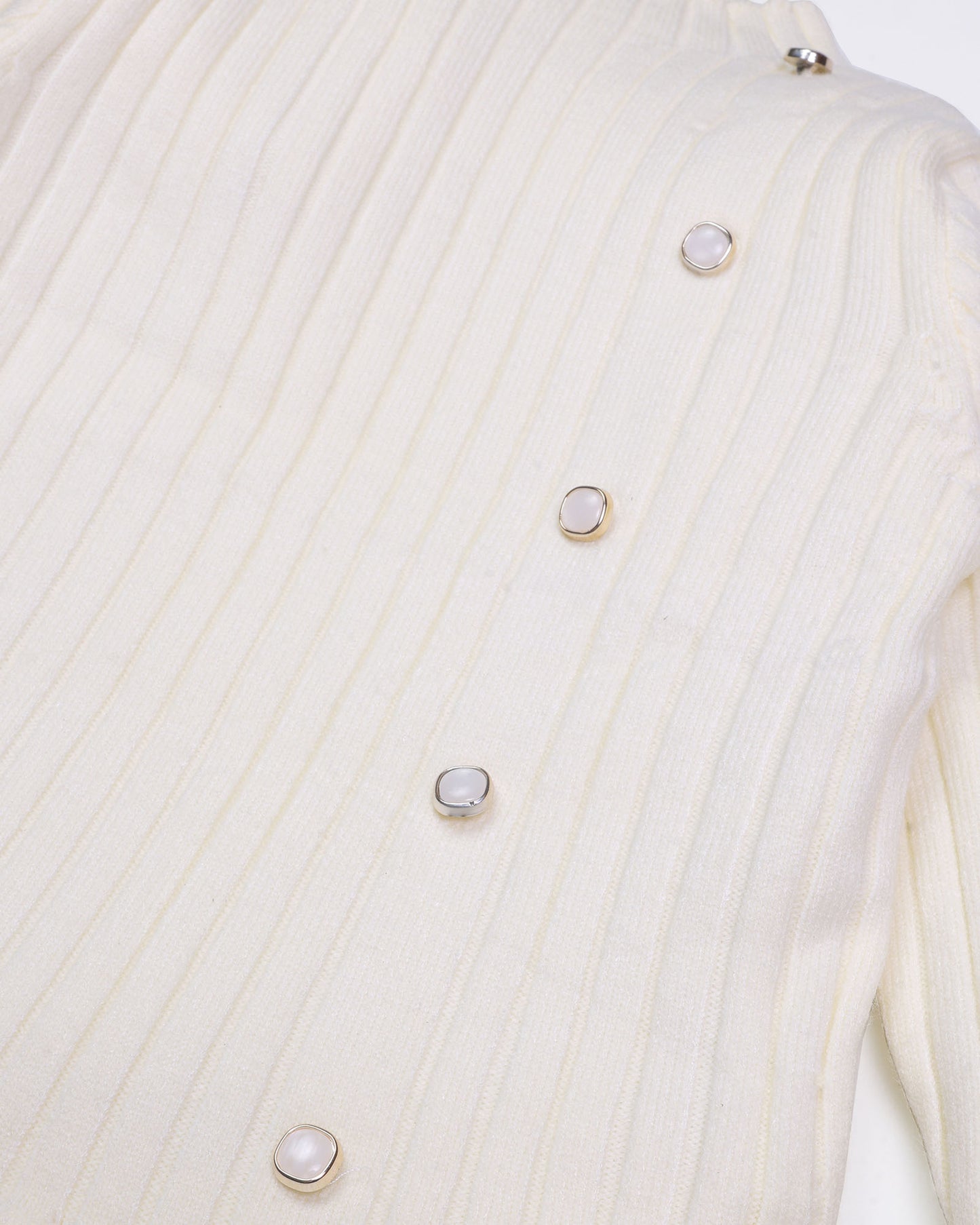 Vertical Textured Sweater Dress Frock with Button Details