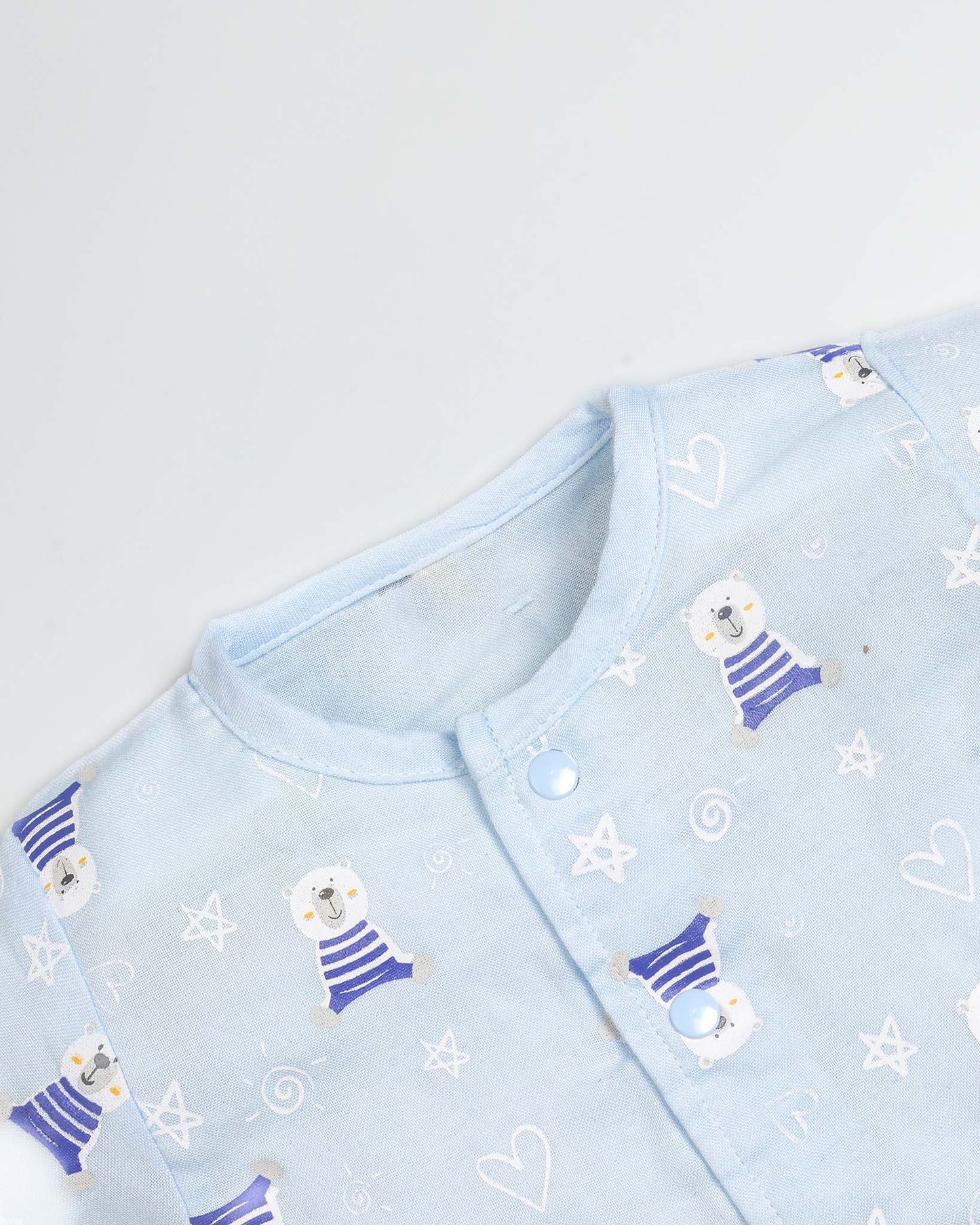 Happy Bear Printed Bamboo Muslin Half Sleeve Night Suit