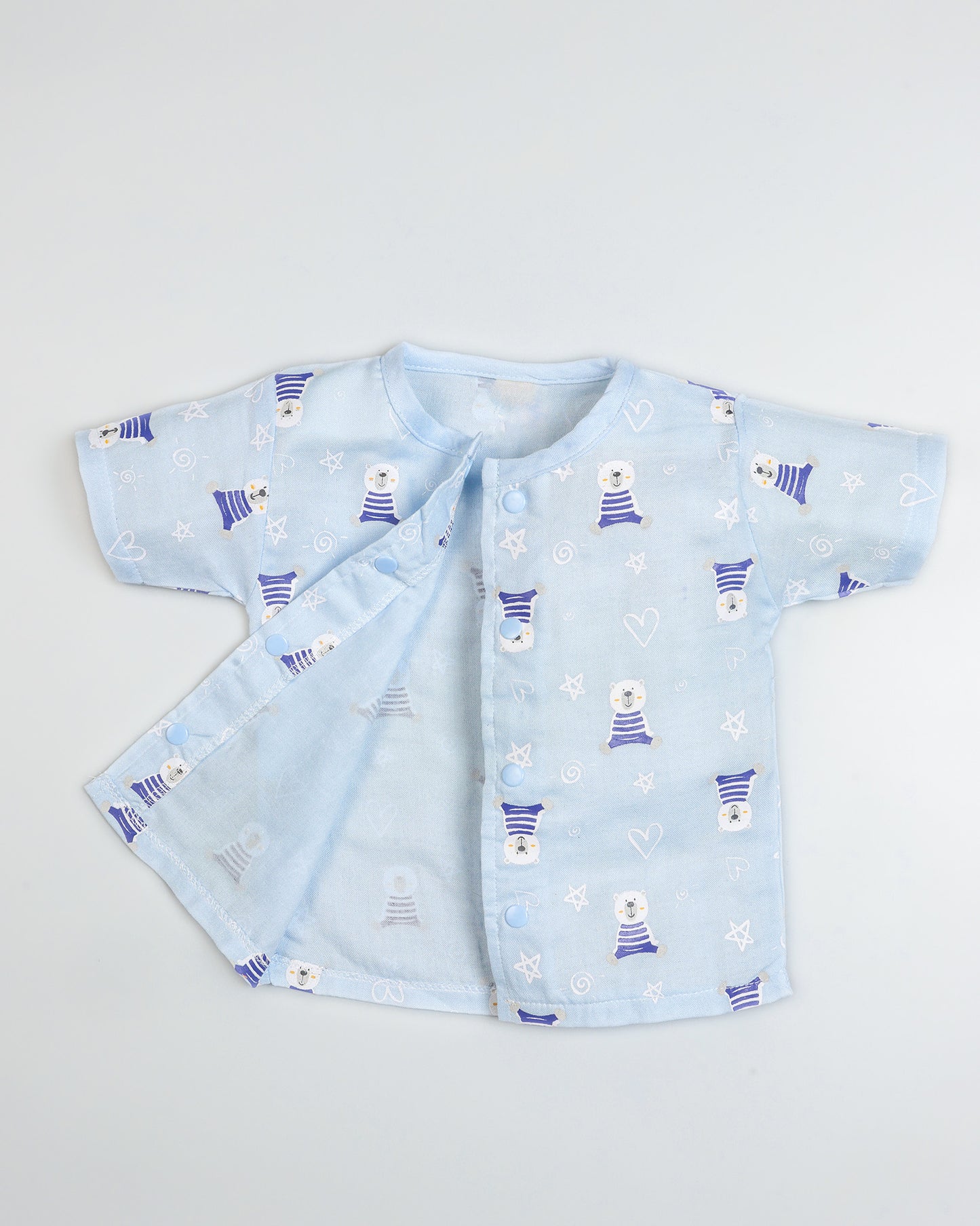 Happy Bear Printed Bamboo Muslin Half Sleeve Night Suit