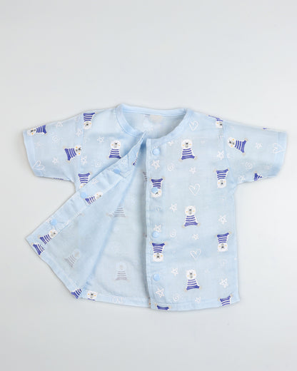 Happy Bear Printed Bamboo Muslin Half Sleeve Night Suit