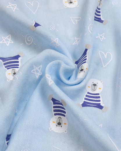 Happy Bear Printed Bamboo Muslin Half Sleeve Night Suit