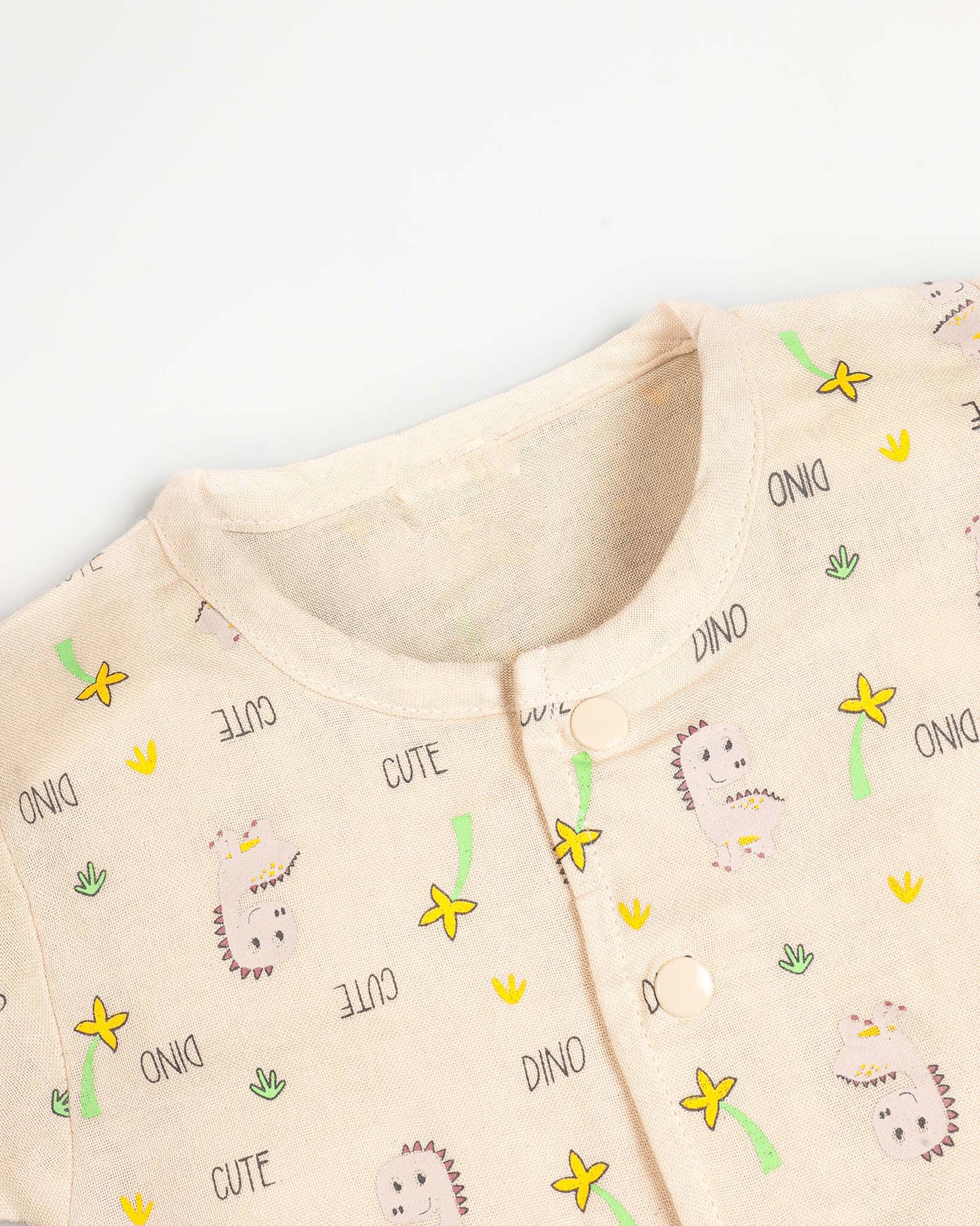 Cute Dino Printed Bamboo Muslin Half Sleeve Night Suit