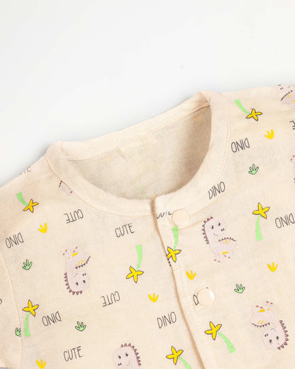 Cute Dino Printed Bamboo Muslin Half Sleeve Night Suit