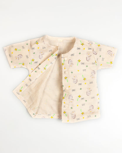 Cute Dino Printed Bamboo Muslin Half Sleeve Night Suit