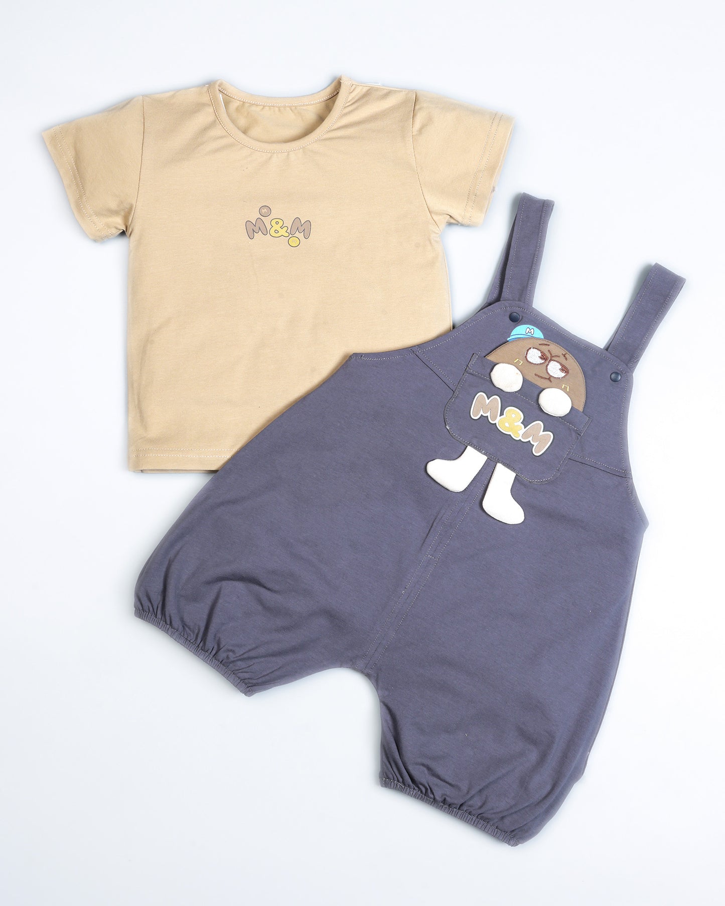 M&M Printed Appliqued Organic Cotton Dungaree Set