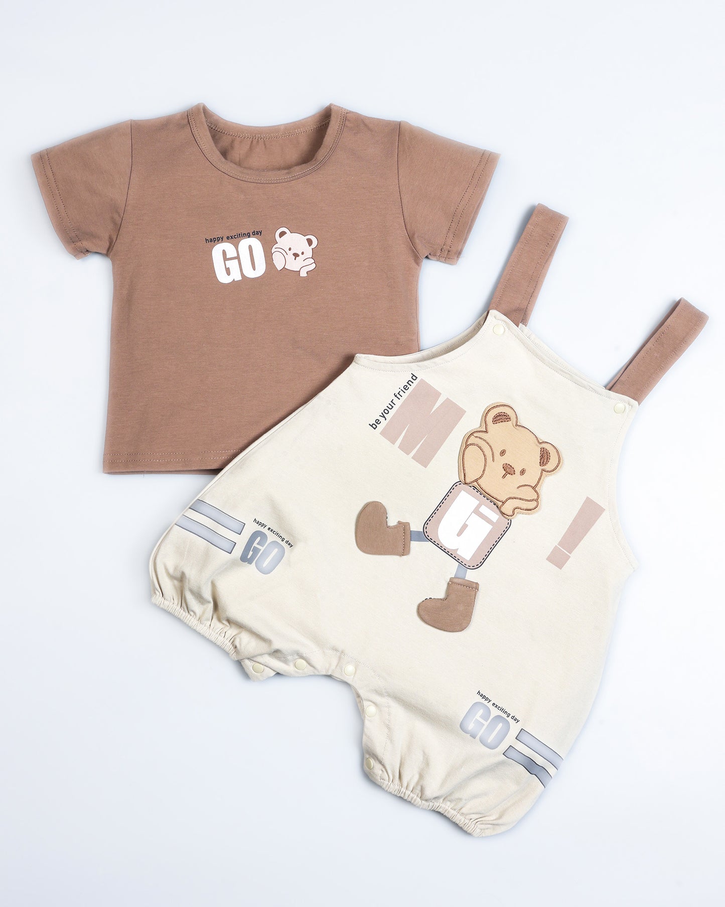 Your Bear Friends Applique Organic Cotton Dungaree Set