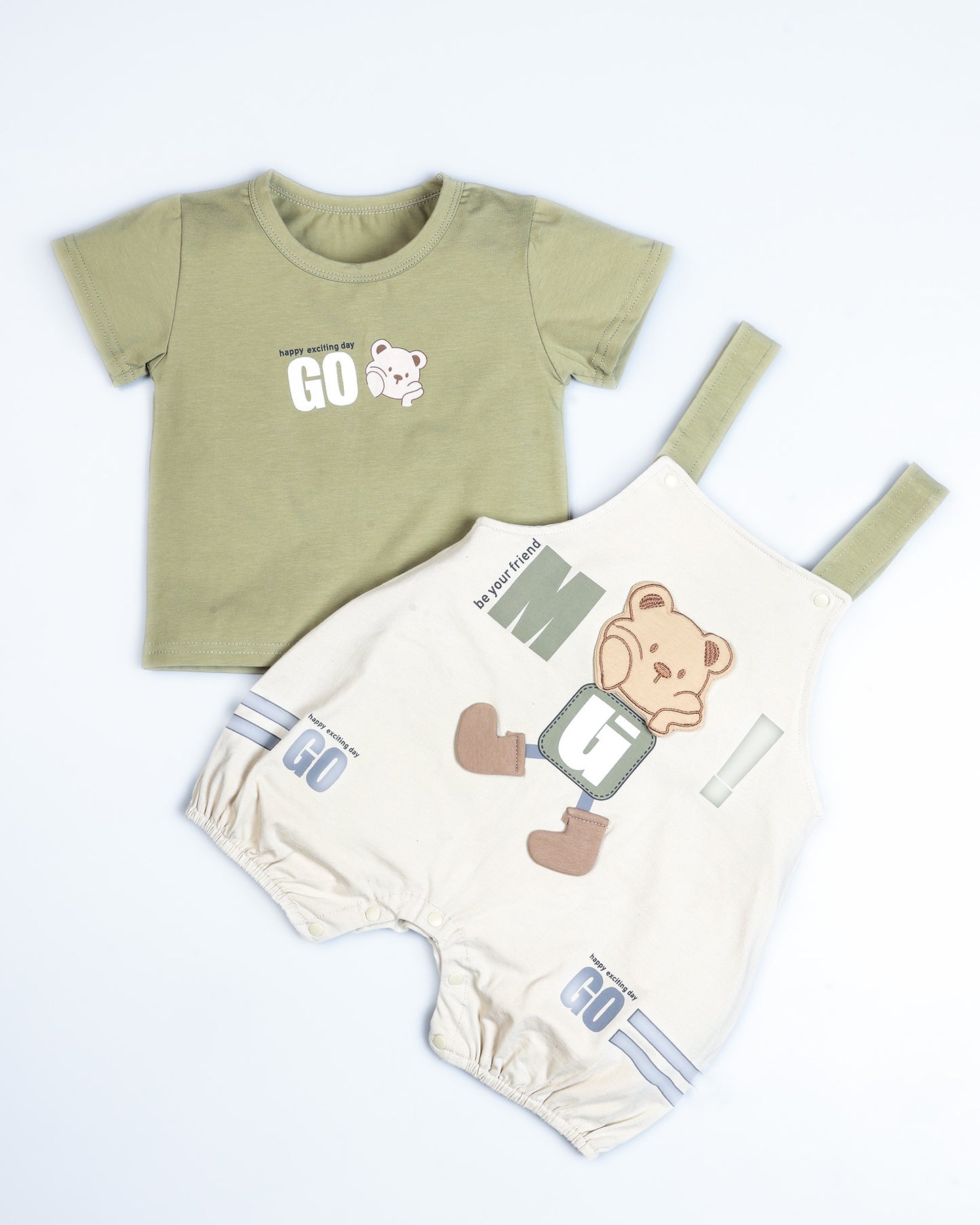Your Bear Friends Applique Organic Cotton Dungaree Set