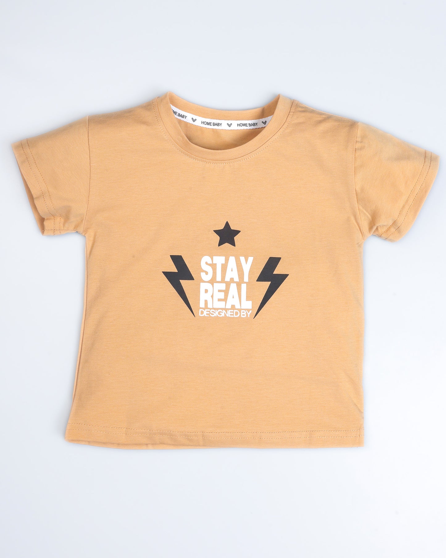 Stay Real T-Shirt With Check Printed Dungaree