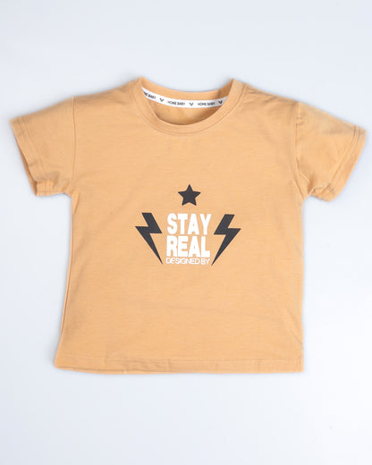 Stay Real T-Shirt With Check Printed Dungaree