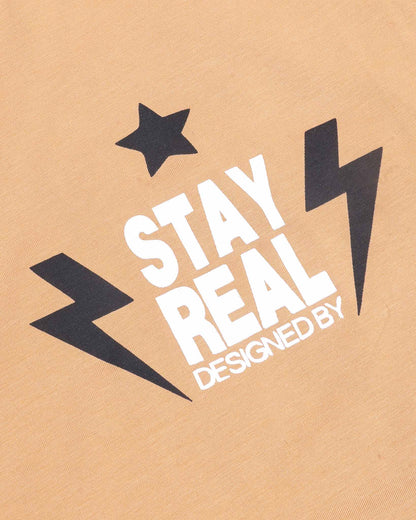 Stay Real T-Shirt With Check Printed Dungaree
