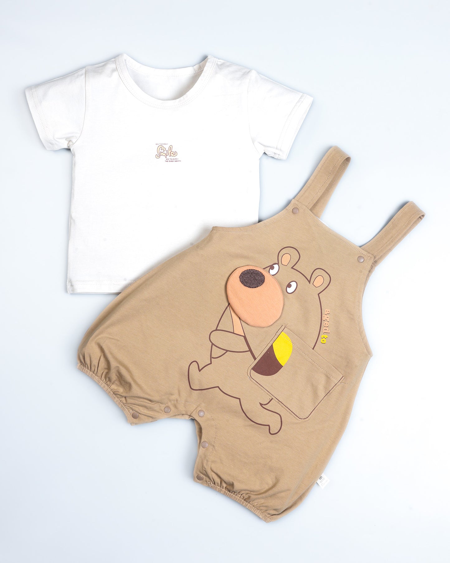 Aged To Bear Printed Appliqued Organic Cotton Dungaree Set