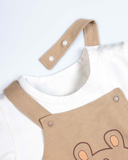 Aged To Bear Printed Appliqued Organic Cotton Dungaree Set