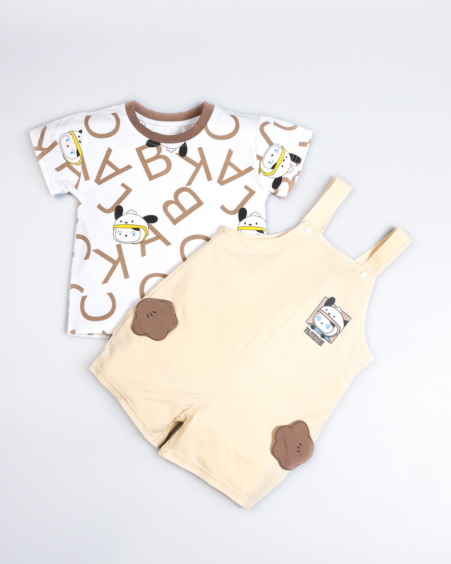 Alphabetic Printed T-Shirt With Appliqued Dungaree