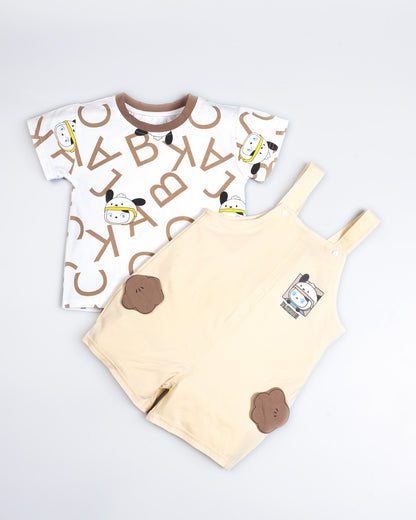 Alphabetic Printed T-Shirt With Appliqued Dungaree