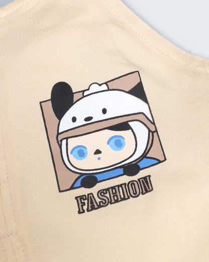 Alphabetic Printed T-Shirt With Appliqued Dungaree