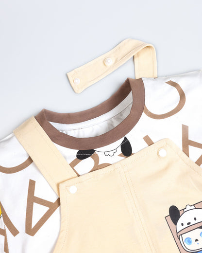 Alphabetic Printed T-Shirt With Appliqued Dungaree