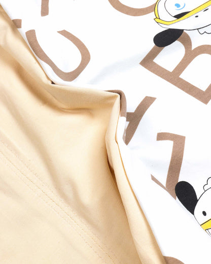 Alphabetic Printed T-Shirt With Appliqued Dungaree
