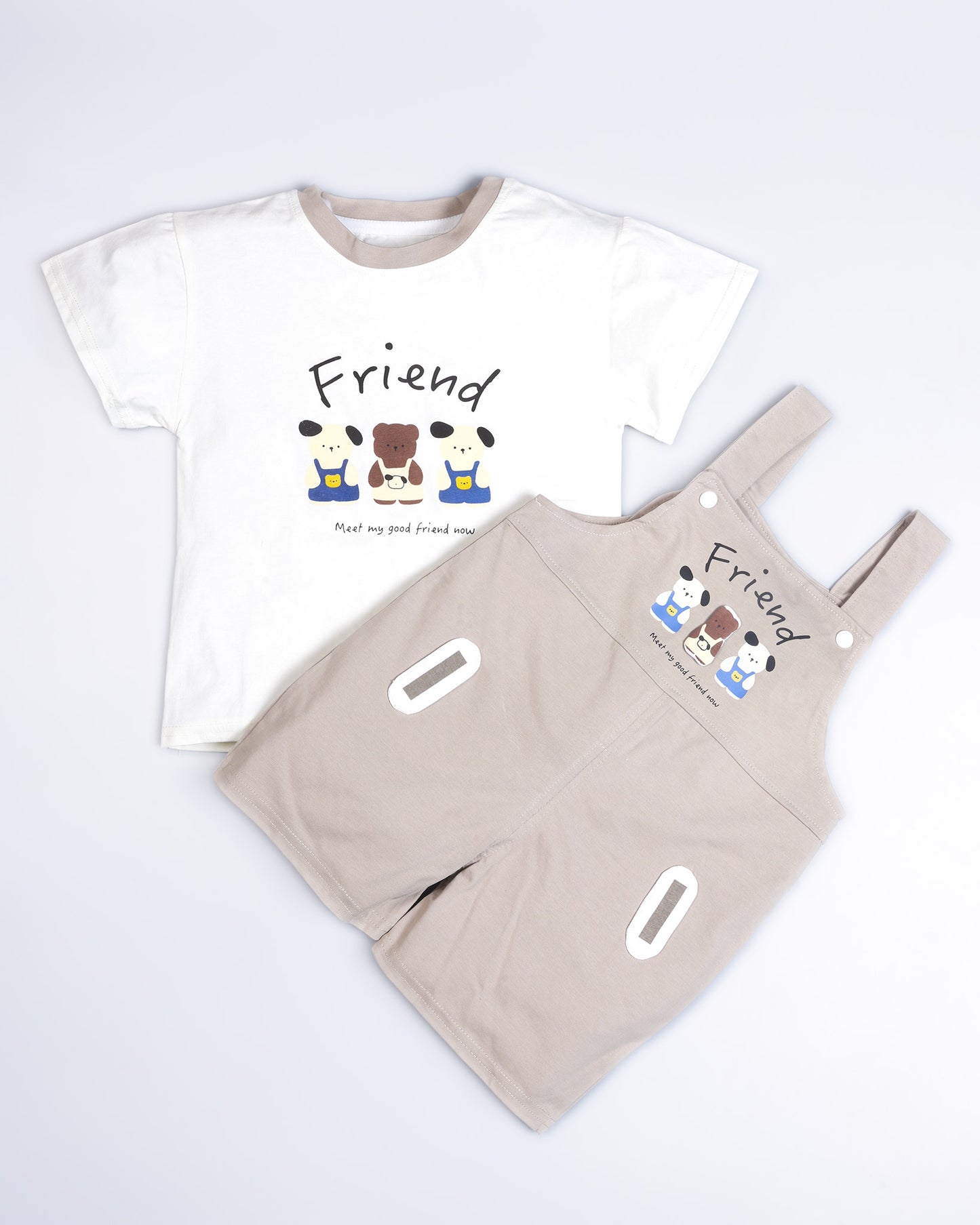 Bear Friends Printed T-Shirt / Dungaree Set