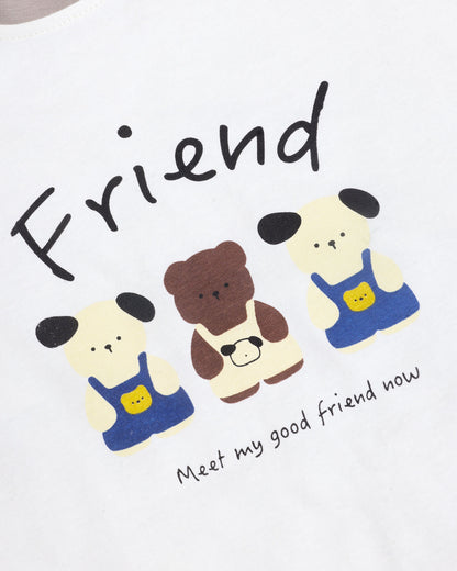 Bear Friends Printed T-Shirt / Dungaree Set
