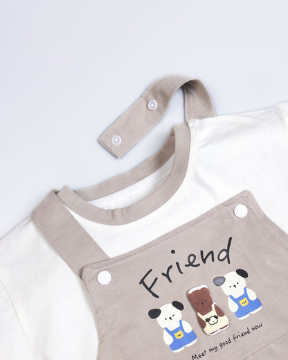Bear Friends Printed T-Shirt / Dungaree Set