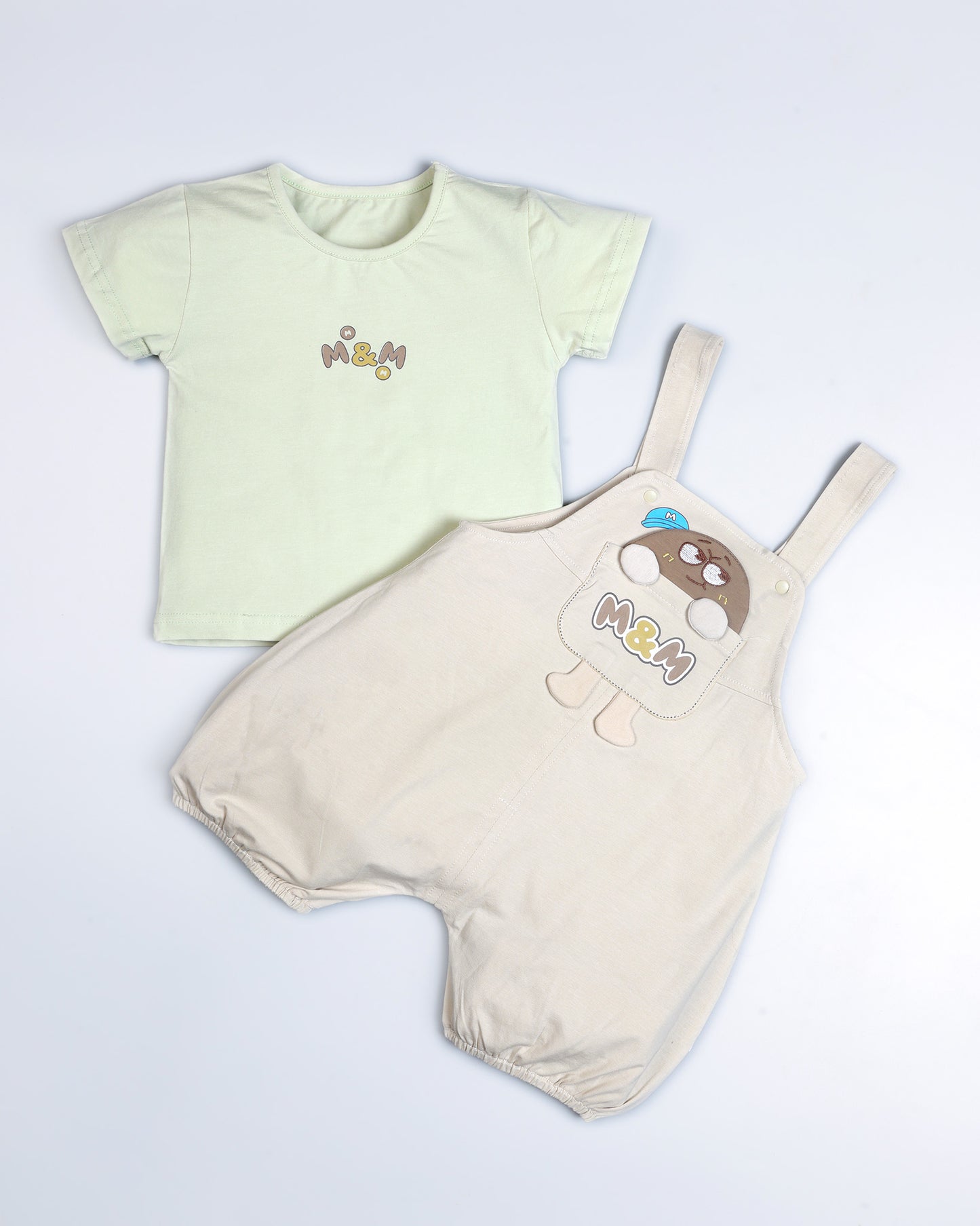 M&M Printed Appliqued Organic Cotton Dungaree Set