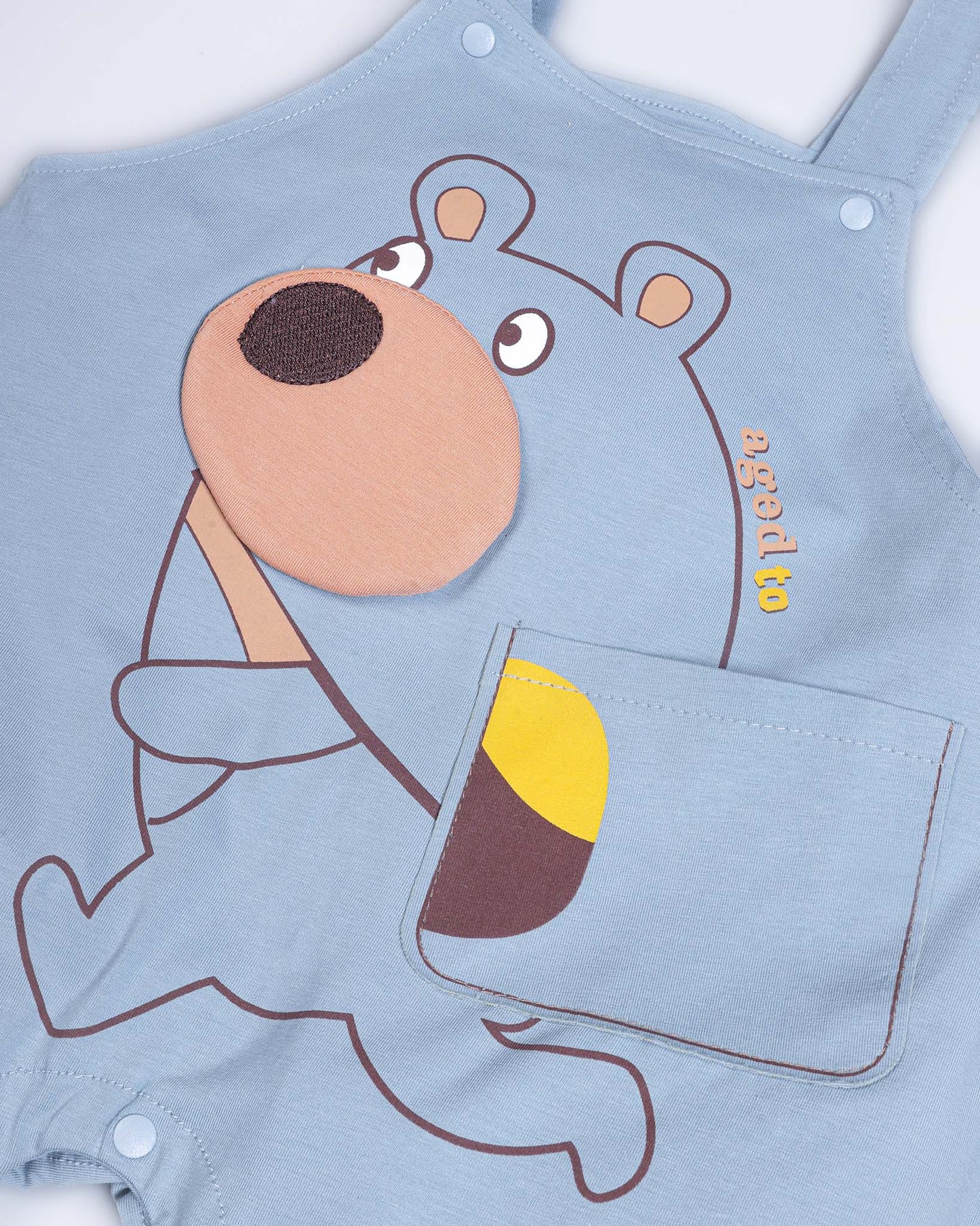 Aged To Bear Printed Appliqued Organic Cotton Dungaree Set
