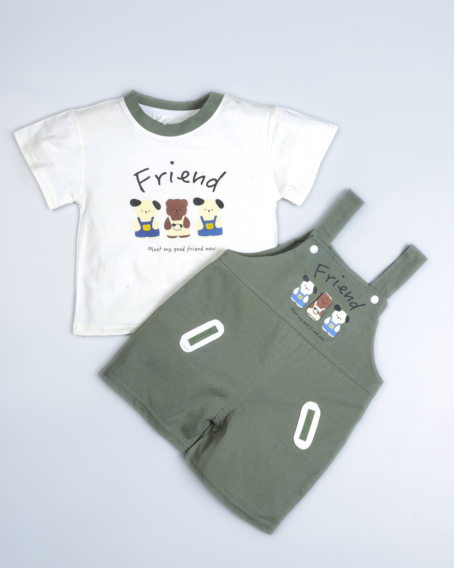 Bear Friends Printed T-Shirt / Dungaree Set