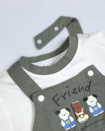 Bear Friends Printed T-Shirt / Dungaree Set